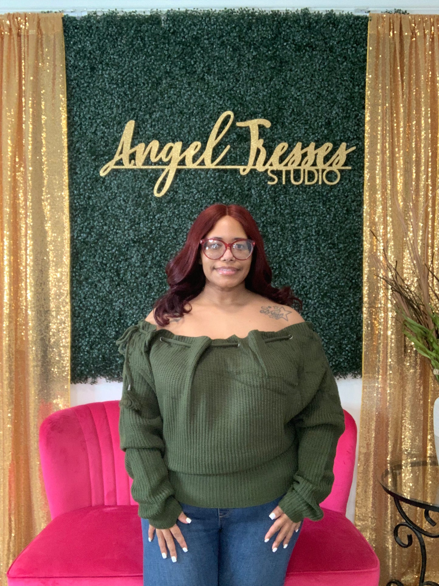 Off the Shoulder Plus Olive